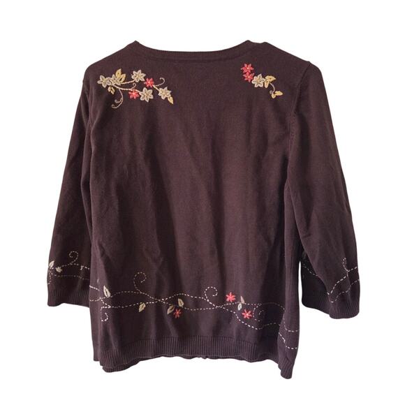 VTG Christopher & Banks XL Hand Embroidered Cardigan Fall Brown Floral - Picture 2 of 7